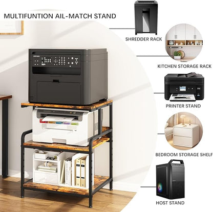 Arbuxzuy Large Printer Stand with Storage Shelf, 23.6" W x 18.9" D Printer Cart with Wheels, 3 Tier Mobile Printer Table for Home Office,Stands for Heat Press Scanner Fax (Brown)