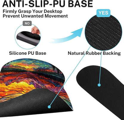 Britimes Mountain Colorful Abstract Keyboard Mouse Pad Set Galaxy Forest 4in1 Large Mousepad+Keyboard Wrist Rest+Mouse Wrist Rest+Coaster Ergonomic Design for Home Office Computer 35.4x15.7 inches