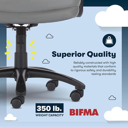 Serta Comfort Executive Big & Tall Office Chair, Ergonomic High-Back Computer DeskChair, Semi Plush Cushion Seat, Soft Padded Armrests, SertaQuality Foam, Metal Swivel Base, Bonded Leather, Gray