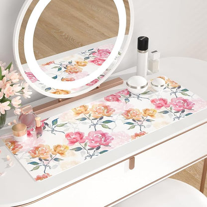 QiyI Floral Mouse Pad, Watercolor Flowers Desk Mat for Desktop, Women Girls Office Décor Accessories, PU Leather Waterproof Gaming Mousepad, Pink Yellow Peonies Desk Pad Computer Mat, 31.5" x 11.8"