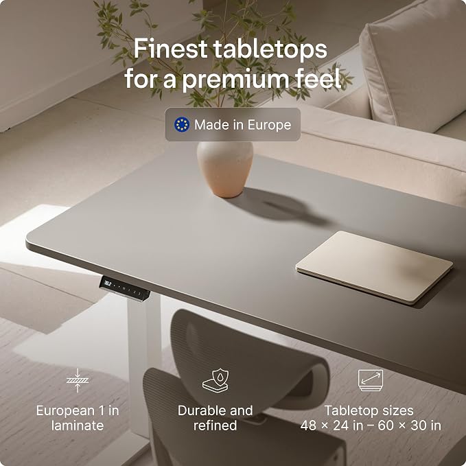 Desktronic HomeOne Standing Desk 60x30 — Ergonomic Sit Stand Home Office Desk, Made in Europe, Electric Dual Motor Height Adjustable, USB & USB-C Charging, Wobble-Free, Touchscreen, 3 Memory Presets