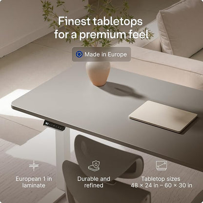Desktronic HomeOne Standing Desk 54x28 — Ergonomic Sit Stand Home Office Desk, Made in Europe, Electric Dual Motor Height Adjustable, USB & USB-C Charging, Wobble-Free, Touchscreen, 3 Memory Presets