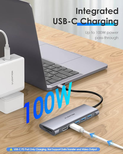 LENTION 7-in-1 USB C Multiport Hub with 4K HDMI, 100W PD, 3 USB 3.0 Ports, SD/MicroSD Card Reader Compatible MacBook Pro/Air/Neo 2016-2026 Stable Driver Adapter (C36B, Space Gray)
