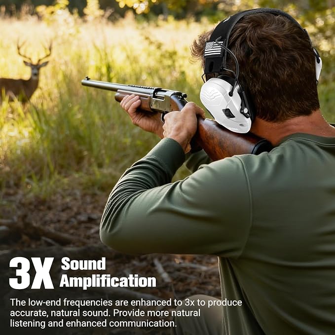 Electronic Shooting Ear Protection w/Gel Pads, 23dB NRR Active Noise Reduction & 3X Amplification Headset for Shooters