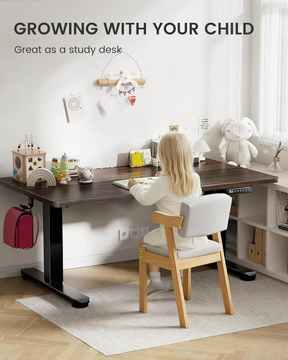 ErGear Low Height Adjustable Desk, Lifts 18.9-28.4 Inches, 35 X 20 Inches Electric Standing Desk for Kids, 4 Height Memory Settings & Storage Hooks, Home Office Computer Table & Study Desk, Walnut