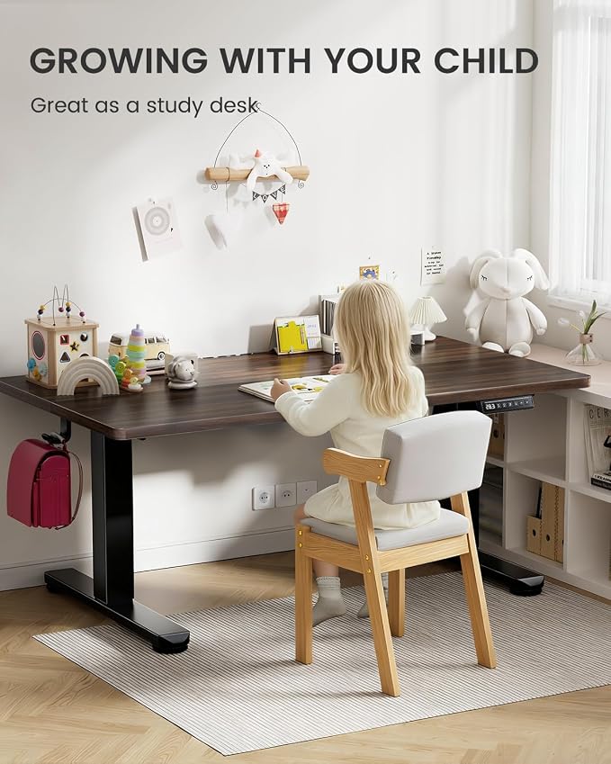 ErGear Low Height Adjustable Desk, Lifts 18.9-28.4 Inches, 40 X 24 Inches Electric Standing Desk for Kids, 4 Height Memory Settings & Storage Hooks, Home Office Computer Table & Study Desk, Walnut
