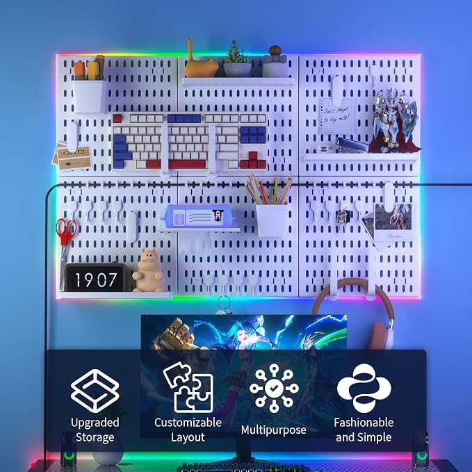 SHGJ&SOFT Peg Board Wall Organizer Panels, 50pcs - Includes 6 White Pegboards & Accessories, Plastic Pegboard for Home，Office, Craft Room, Gaming Setup, 24″×24″, Wall Mount Display Pegboard Panel Kits