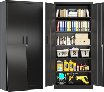 BESFUR Metal Storage Cabinet, 71" H Locking Storage Cabinet with 5 Adjustable Shelves, Metal Cabinets for Garage, Office, Home, Classroom- Black