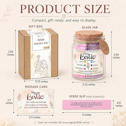 Bestie Bible Verses Jar – Birthday Gifts for Friends, Graduation Gifts for Bestie, Color Coded Bible Verses, Faith Based Friendship Gift for Women