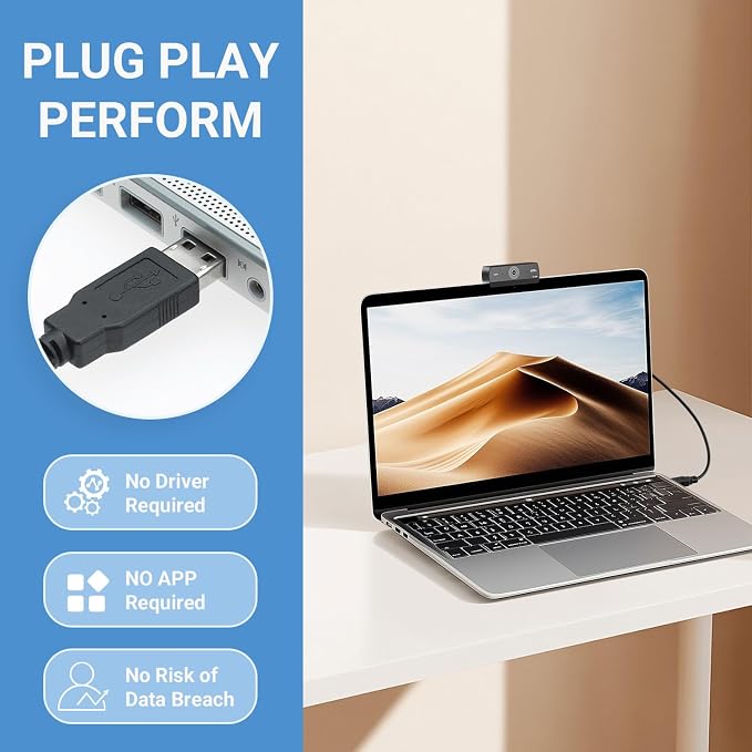Webcam for PC, HD 1080P USB Plug-and-Play Computer Web Camera, High Definition Webcam for Desktop Laptop, Ideal for Online Class, Video Conference, Live Streaming & Gaming