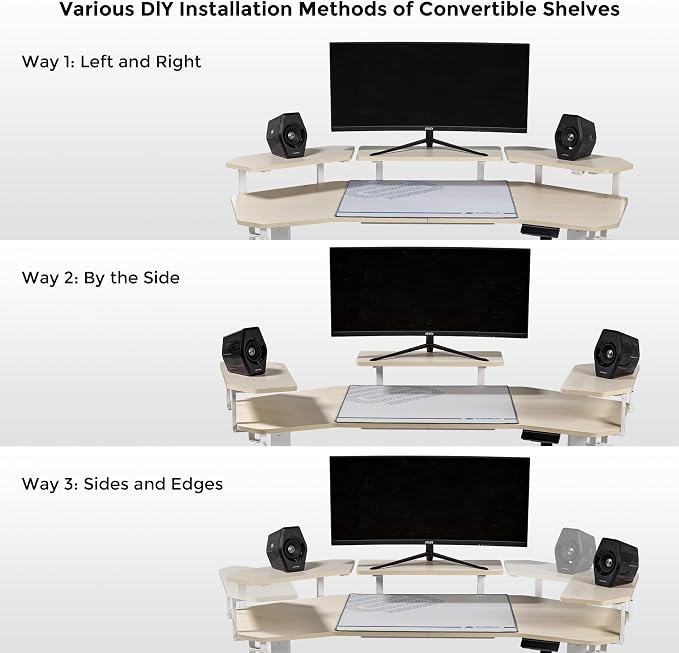 EUREKA ERGONOMIC Aero 55 Inch W Shaped Electric Standing Desk, Height Adjustable Computer Gaming Desk with LED Monitor Shelf, Mouse Pad, Headphone Hook, Cup Holder, Natural Maple