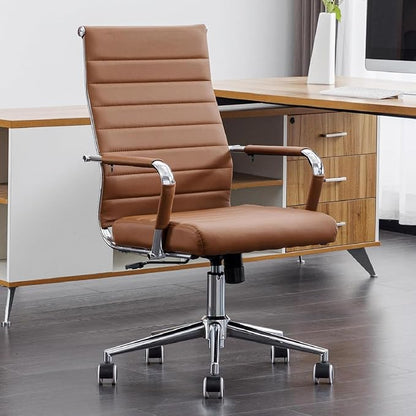 Okeysen Ergonomic Office Desk Chair, Modern PU Leather Conference Room Chairs Ribbed, High Back Executive Swivel Rolling Chair for Home, Office