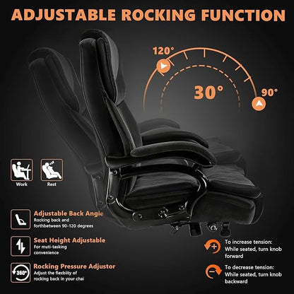 Indulgear 500lbs Fabric Big and Tall Office Chair,500lbs Heavy Duty Office Chair for Heavy People, High Back Executive Computer Chair with Adjustable Lumbar Support, Dual Rubber Wheel
