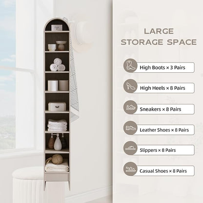 IFGET 67" Tall Arched Bookshelf, 8 Tiers Arch Bookcase with Storage, Modern Farmhouse Book Shelf with Adjustable Shelves, Wood Bookshelf w/Open Display Shelves for Living Room, Office (Cream)
