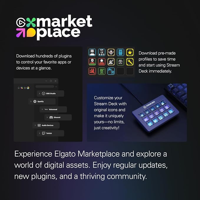 Elgato Stream Deck Scissor Keys Workflow Controller | Tactile, responsive macro keys, Monitor CPU, GPU, ping, FPS, LED-lit icons, Regular plugin updates, Windows and macOS
