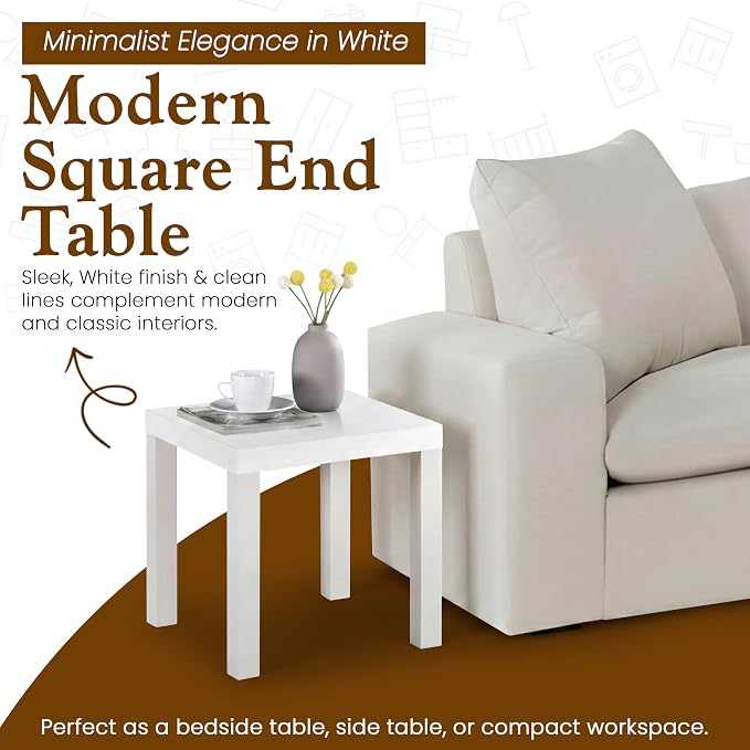 Kings Brand Furniture Zayne Modern Square Wood Parsons Side End Table for Bedside Use, Nightstand, Bedroom, Living Room, or Office (White)