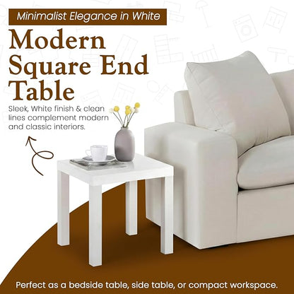 Kings Brand Furniture Zayne Modern Square Wood Parsons Side End Table for Bedside Use, Nightstand, Bedroom, Living Room, or Office (White)