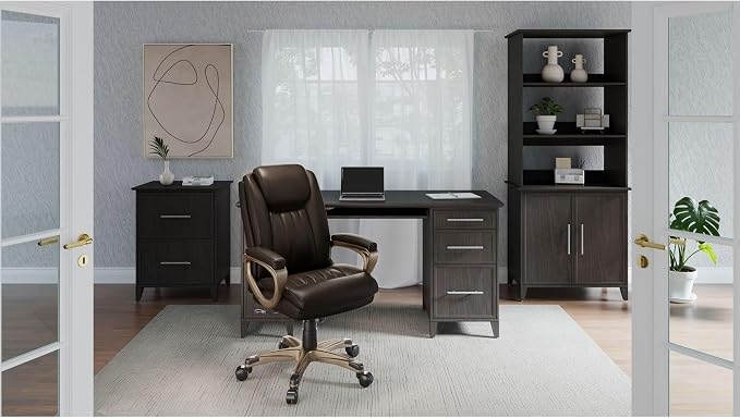 Realspace® Tresswell Bonded Leather High-Back Chair, Brown/Champagne
