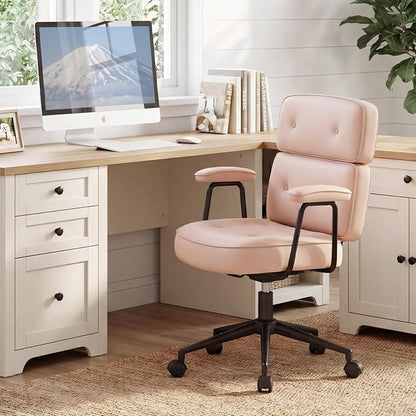 OLIXIS Ergonomic Home Office Desk Chair, PU Leather Computer Chair with Lumbar Support Adjustable Height Rolling Swivel Executive Task Armrests, Hot Pink