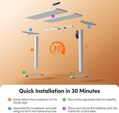 FEZIBO Small Standing Desk, 32 × 19 Inches Electric Height Adjustable, Sit and Stand Up, Computer Office Desk with Splice Board, White Frame/White Top