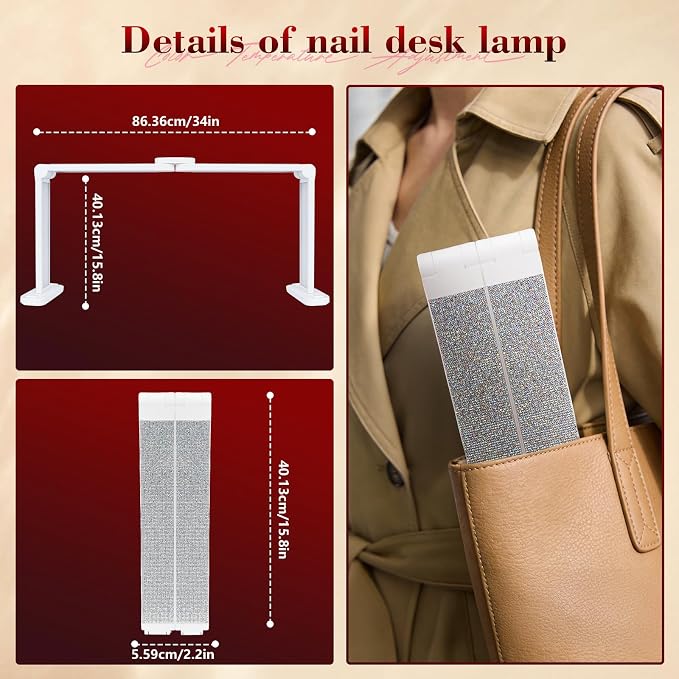 34in Nail Light for Desk Foldable Large Half Moon Lamp Suitable for Nail Tech Beauty Manicure Eyelash Extension Tattoo Eyebrows Crafts Stepless Brightness with 3 Color Modes Infinitely Knob
