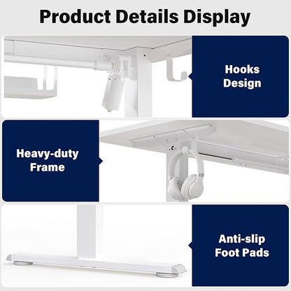 63 x 55 inch L-Shaped Standing Desk, Corner Computer Desk, Electric Standing Desk Adjustable Height, Sit to Stand Ergonomic Workstation for Home Office, White