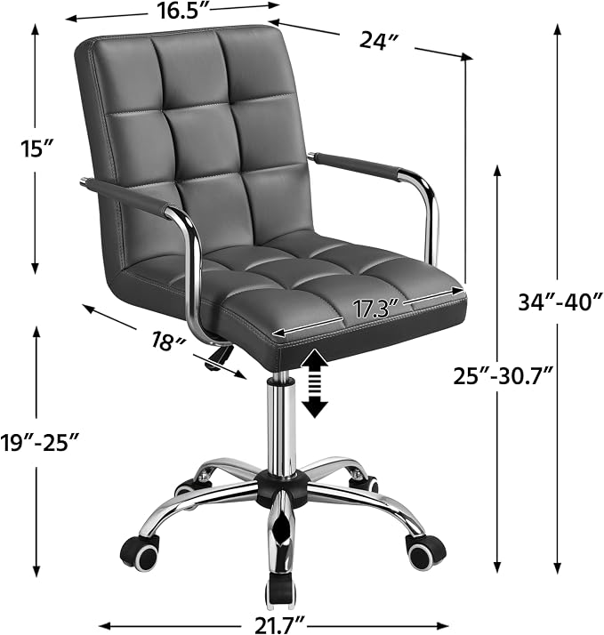 Topeakmart PU Leather Ergonomic Office Chair with Armrests, 360° Swivel Large Seat Stylish Desk Chair Heavy Duty Base Gaslift Cylinder Task Chair on Wheels, Grey