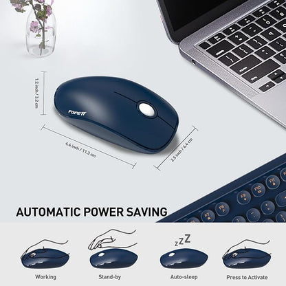 FOPETT Wireless Keyboard and Mouse Combo, 104 Keys Full-Sized 2.4 GHz Round Keycap Colorful Keyboards, USB Receiver Plug and Play, for Windows, Mac, PC, Laptop, Desktop (DarkBlue)
