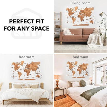 Enjoy The Wood 3D Wooden World Map Wall Art - Large Travel Map with Pins for Art Decor - Decorative Map of the World for Home, Office - Travel Wall Art Housewarming Gift Idea (Oak, 3XL, Unframed)