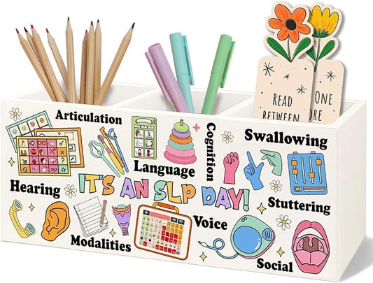 Speech Therapy Pencil Holder for Desk, Speech Therapy Classroom Decor Gift for Women Men, It's an Slp Day Decorations for Playroom Office Desk Accessories