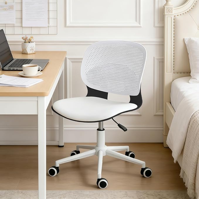 Home Office Chair, Armless Mid-Back Computer Desk Chair with Breathable Backrest and Padded Cushion, Height Adjustable Swivel Ergonomic Task Chair for Home, Work, Study