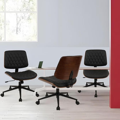 CLATINA Home Office Desk Chair with Wheels, Adjustable Height Armless Office Chair, PU Leather Mid Back 360 Swivel Computer Chair, Modern Walnut Chair for Home, Meeting, Reading Room,Black(4 pk)