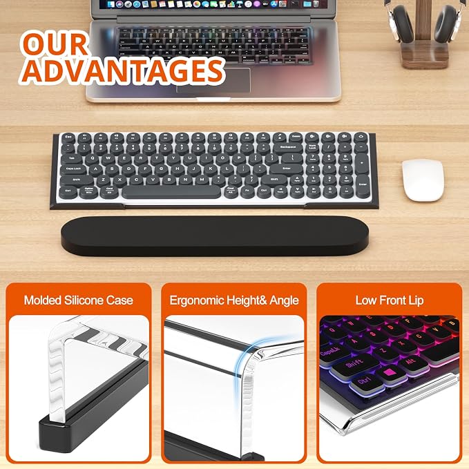 Richboom Ergonomic Computer Keyboard Stand - Tilt PC Keyboard Stand Riser for Easy Typing, Acrylic Keyboard Tray Holder for Office Desk, Home, School, with Silicone Anti-Slip Case, Black