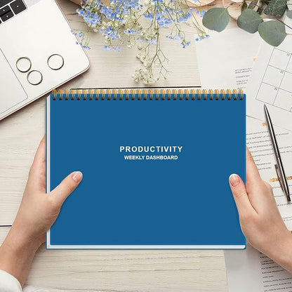 Weekly Productivity Dashboard - 8.5" x 11" Dashboard Desk Notepad Has 6 Focus Areas to List Tasks for Goals, Projects, Clients, Academic or Meal-Organize Your Daily Work Efficiently, 54 Weeks, Blue