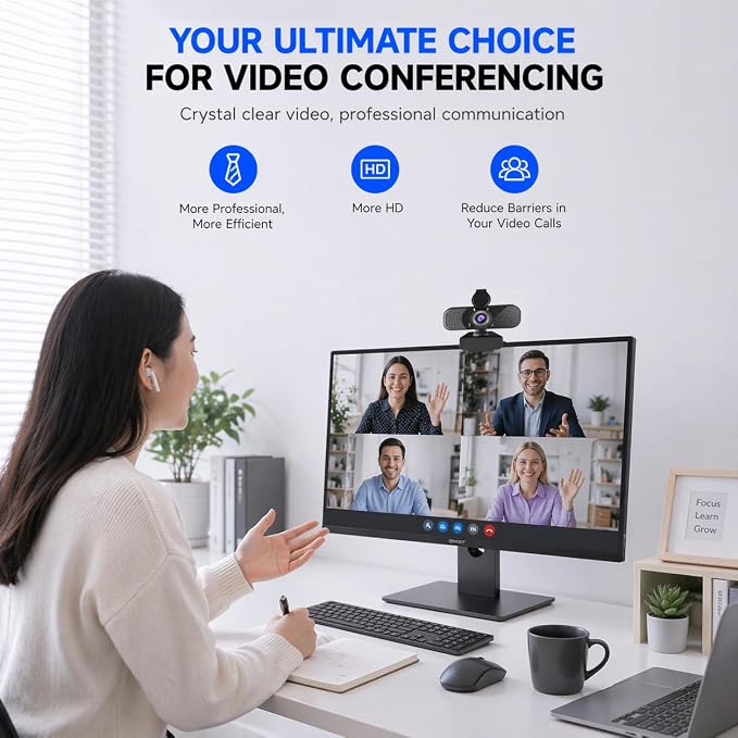 C26 1080P Webcam with Microphone, USB Computer Camera with Privacy Cover, Noise Reducing Mic, Auto Light Correction, 105° Wide Angle, Plug&Play for PC Mac Laptop Zoom Teams Streaming
