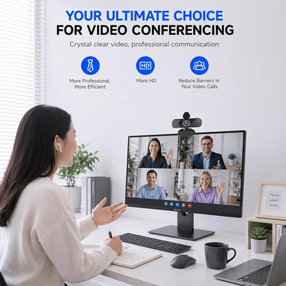 C26 1080P Webcam with Microphone, USB Computer Camera with Privacy Cover, Noise Reducing Mic, Auto Light Correction, 105° Wide Angle, Plug&Play for PC Mac Laptop Zoom Teams Streaming