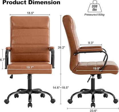 Office Desk Chair,Modern Leather Conference Room Chairs,High Back Home ofiice Chair,Adjustable Height Swivel Executive Computer Chair with Armrest and Padded Seat,Brown with Black Frame
