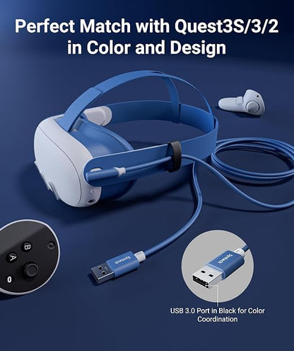 Syntech Link Cable 16 FT Compatible with Meta Quest 3S/Oculus Quest 3, Quest2/Pro/Pico4 Accessories and PC/SteamVR, High Speed PC Data Transfer, USB 3.0 to USB C Cable for VR Headset, Elemental Blue
