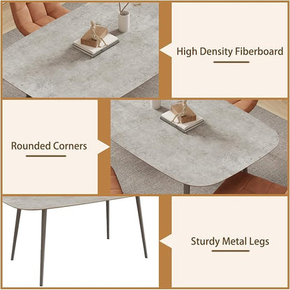 HIPIHOM 55.1'' Kitchen Dining Table for 4 Persons, Wooden Kitchen Table with Metal Legs, Rustic Farmhouse Style Dining Table Rectangular Dining Table for Kitchen, Dining Room and Living Room (Gray)