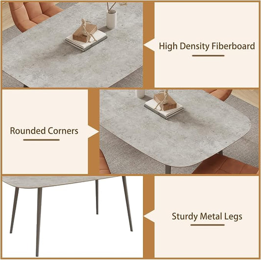 HIPIHOM 55.1'' Kitchen Dining Table for 4 Persons, Wooden Kitchen Table with Metal Legs, Rustic Farmhouse Style Dining Table Rectangular Dining Table for Kitchen, Dining Room and Living Room (Gray)