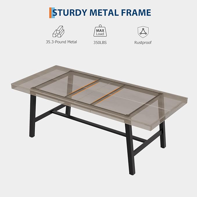 GarveeHome Industrial Dining Table for 6-8 People, 78.74" Long Large Kitchen Table with Sturdy Metal Frame, Rectangular Counter for Dinner, Kitchen, Dining Room (Grey, 79" Non-extendable)