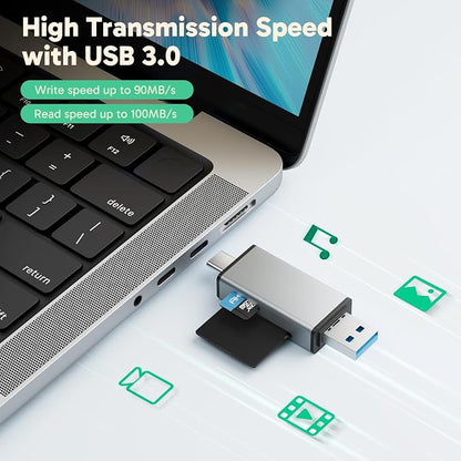 AKASO SD Card Reader - USB 3.0 Type C to Micro SD Card Adapter, Memory Card Reader for SD/Micro SD/SDHC/SDXC Card, Compatible with Smartphones, Laptops, Tablets, Personal Computer and Cameras