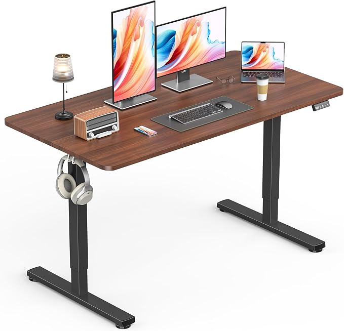 Standing Desk, Height Adjustable Electric Stand up Desk, 48 x 24 Inches Sit Stand Home Office Desk with Splice Board, Black Frame/Walnut Top