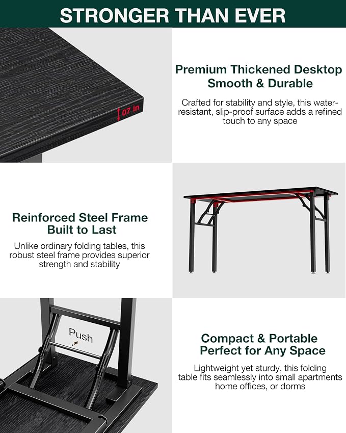 Frylr Small Folding Computer Desk – Portable 55.1 Inch Foldable Laptop Table, Collapsible and Compact for Easy and Fast Setup, Lightweight for Small Spaces, Home Craft and Study Use, Dark Oak