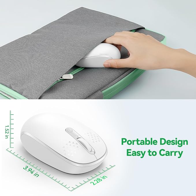 TECKNET Wireless Mouse for Laptop, 2.4G Quiet Computer Mouse with USB Receiver, 4 Buttons Portable Cordless Mice for Chromebook, Laptop, PC, Mac, 800/1200/1600 DPI - White