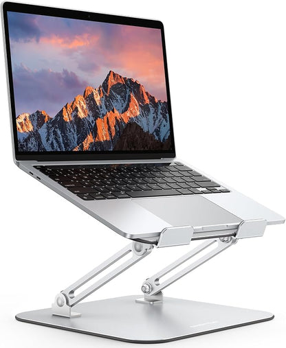 OMOTON Laptop Stand, Adjustable Metal Foldable Riser 10-17.2", Silver | Ergonomic Cooling Laptop Holder, Height Adjustable to 270mm for Sit-Stand, Portable Travel