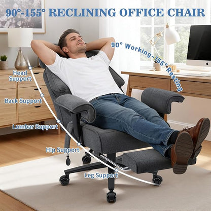 HOFFREE 500lbs Big and Tall Office Chair for Heavy People Executive Office Chair with Wide Seat High Back Computer Desk Chair with Adjustable Lumbar Support Grey Fabric