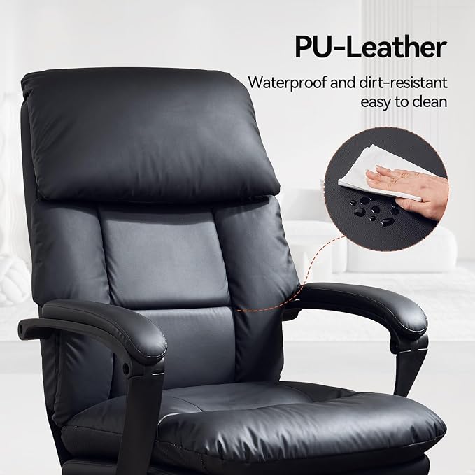 EMIAH Heated and Massage Office Chair with Foot Rest, Executive Office Chair Reclining High Back PU Leather Comfy Swivel Computer Desk Chairs with Wheels and Lumbar Support for Home Office，Black