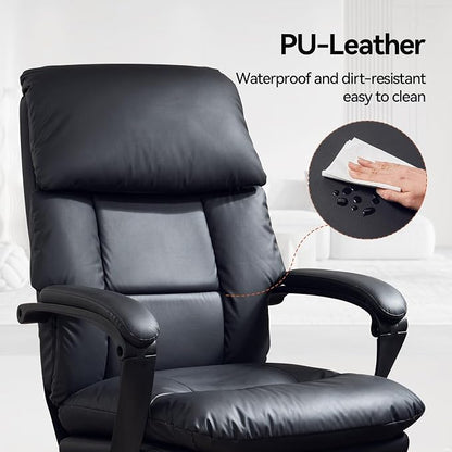 EMIAH Heated and Massage Office Chair with Foot Rest, Executive Office Chair Reclining High Back PU Leather Comfy Swivel Computer Desk Chairs with Wheels and Lumbar Support for Home Office，Black