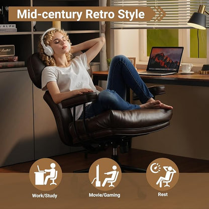 Home Office Chair,Ergonomic Computer Chair with Lumbar Support Adjustable Height,Mid-Century Modern Office Chair with Rolling Swivel Chair for Home Office Game Study(PU Leather Chair,Coffee)